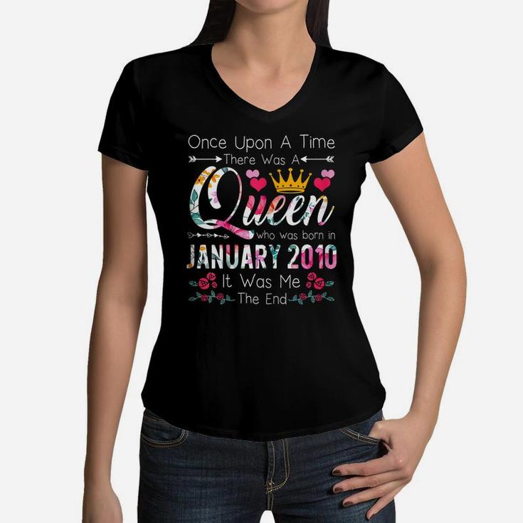 10 Year Old Birthday Girls 10Th Birthday Queen January 2010 Women V-Neck T-Shirt
