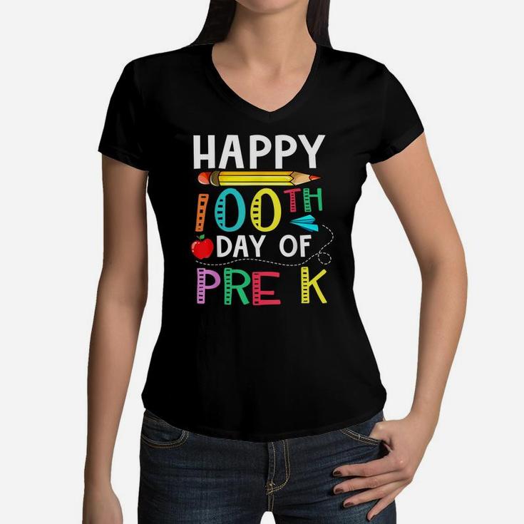 100 Days Of Pre K - Happy 100Th Day Of School Gift For Kids Women V-Neck T-Shirt