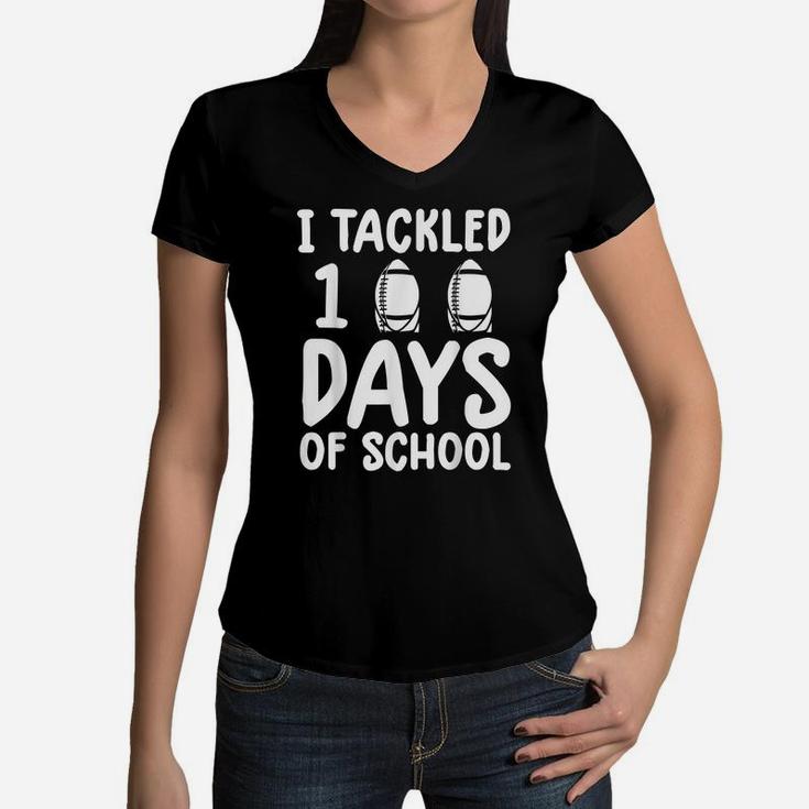 100 Days Of School Shirt Kids Funny Football Shirts For Boys Women V-Neck T-Shirt