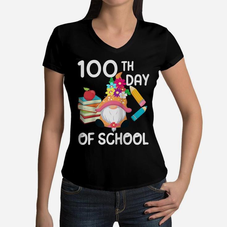 100Th Day Of School For Girls Funny Gnome School Supplies Raglan Baseball Tee Women V-Neck T-Shirt