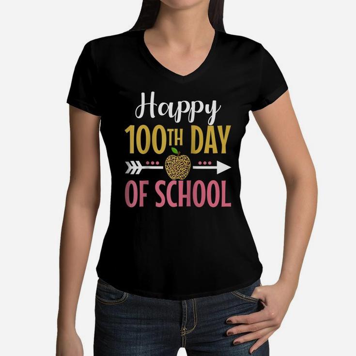 100Th Day Of School Teachers Womens Girls 100 Days Of School Raglan Baseball Tee Women V-Neck T-Shirt