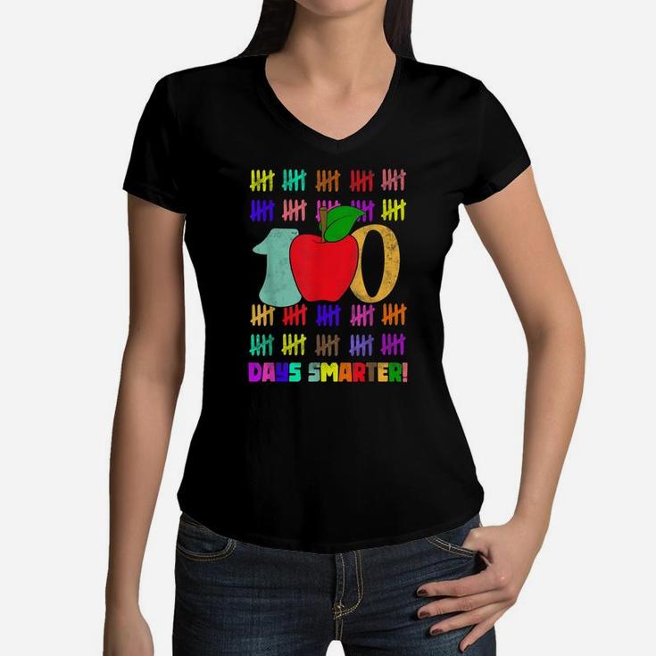 100Th Day Students Kids Gift Happy 100 Days Of School Women V-Neck T-Shirt