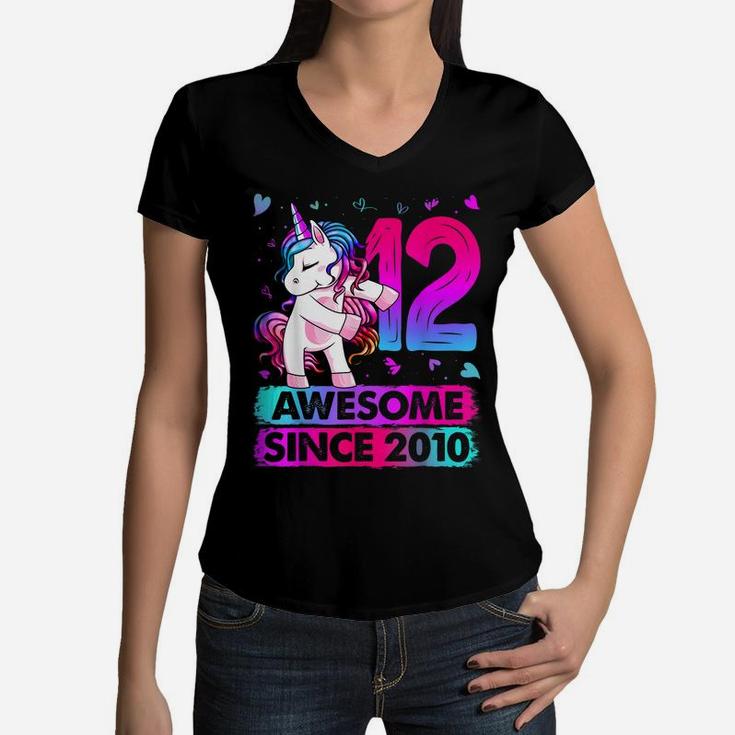 12 Year Old Unicorn Dabbing 12Th Birthday Girl Unicorn Party Women V-Neck T-Shirt