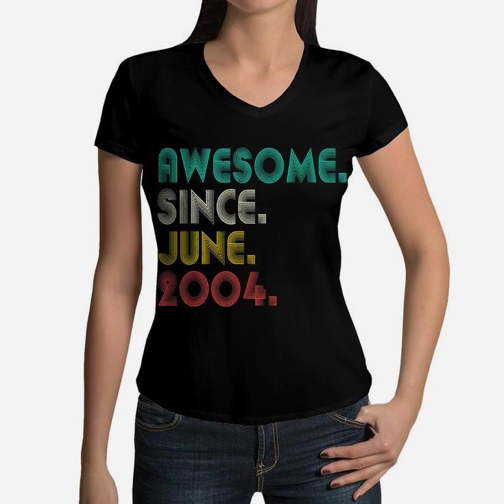 17Th Birthday Awesome Since June 2004 Boy Girl 17 Years Old Women V-Neck T-Shirt