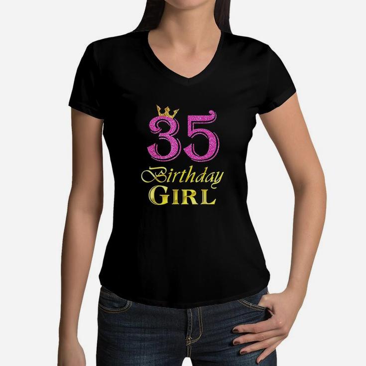 35Th Birthday Girl Pink Princess Women V-Neck T-Shirt