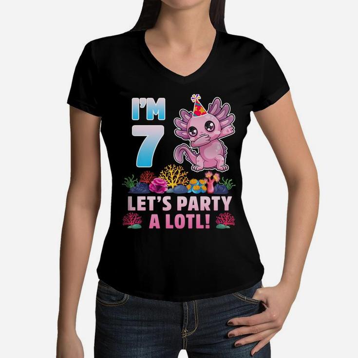 7 Year Old Gifts 7Th Birthday Axolotl Lover Boys Girls Sweatshirt Women V-Neck T-Shirt