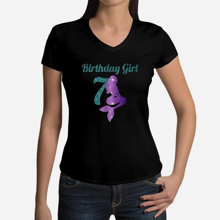 7Th Birthday Girl Of Mermaid Women V-Neck T-Shirt