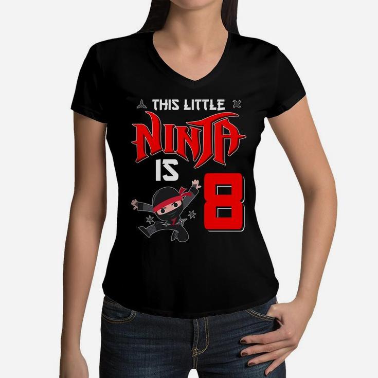 8Th Birthday Gift Little Ninja 8 Years Old Birthday Boys Women V-Neck T-Shirt