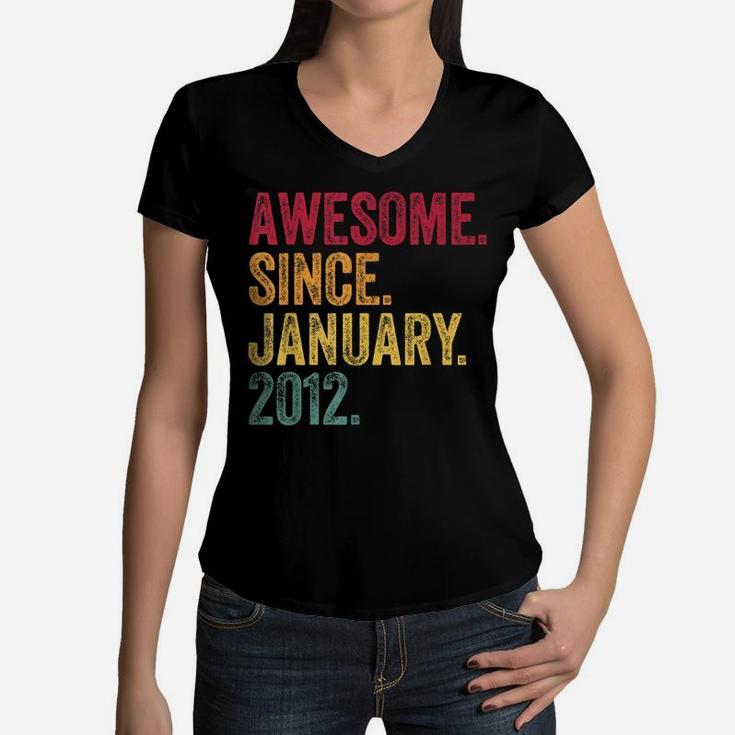 Awesome Since January 2012 8 Years Old 8Th Birthday Gift Kid Women V-Neck T-Shirt