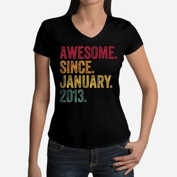 Awesome Since January 2013 7 Years Old 7Th Birthday Gift Kid Women V-Neck T-Shirt