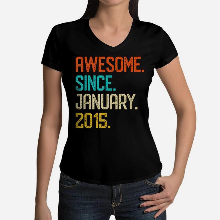 Awesome Since January 2015 Shirt Retro 4Th Birthday Girl Boy Women V-Neck T-Shirt