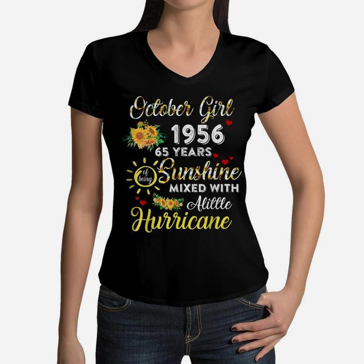 Awesome Since October 1956 65Th Birthday Flower Oct Girl Women V-Neck T-Shirt