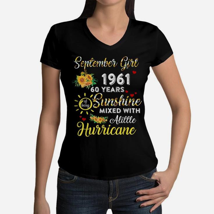 Awesome Since September 1961 60Th Birthday Flower Sep Girl Women V-Neck T-Shirt