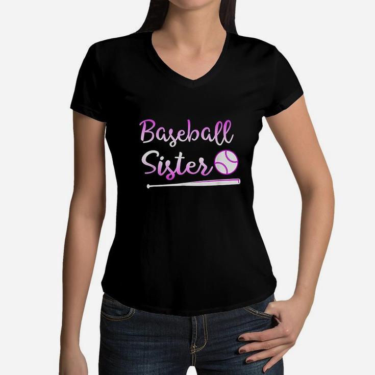 Baseball Sister Summer Gift For Sports Girls Women V-Neck T-Shirt