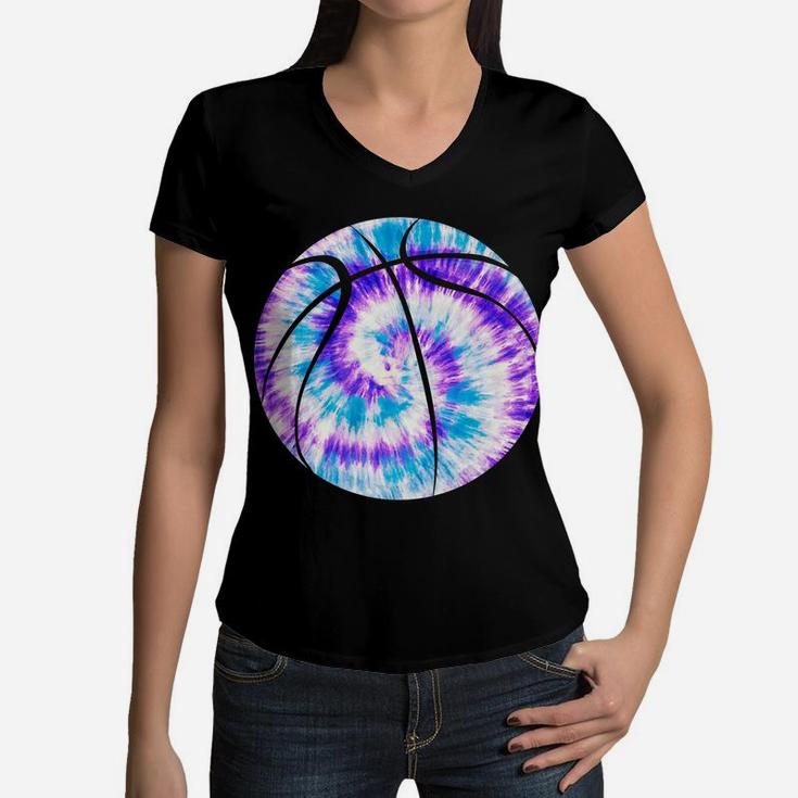 Basketball Stuff For Teen Girls Tye-Dye Blue Design Custom Women V-Neck T-Shirt