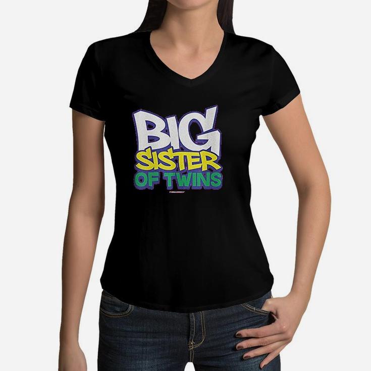 Big Girls' Big Sister Of Twins Women V-Neck T-Shirt