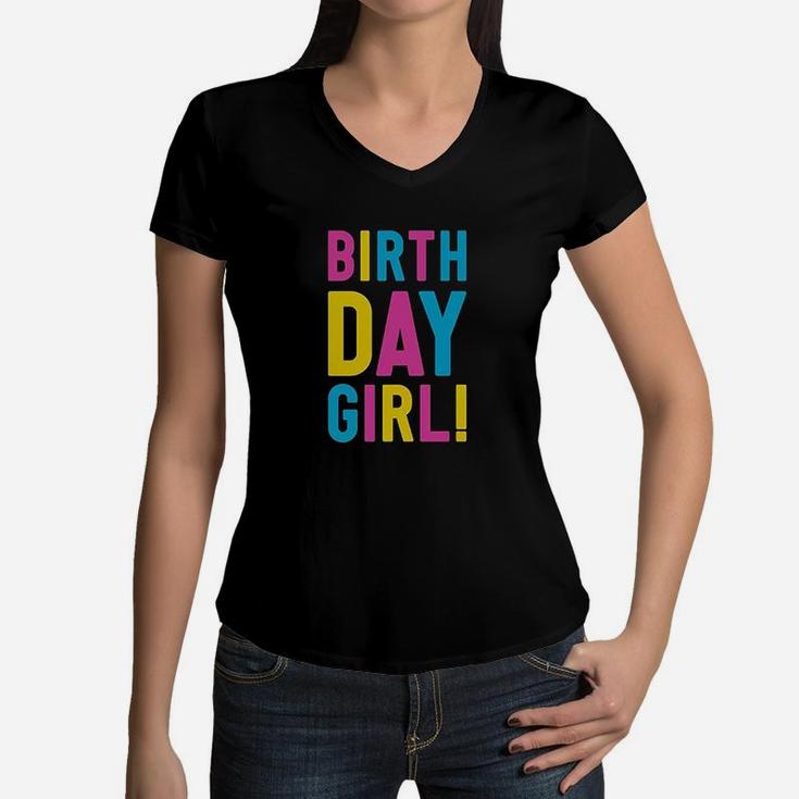 Birthday Girl Its My Birthday 90'S Style Retro Girls Fitted Kids Women V-Neck T-Shirt