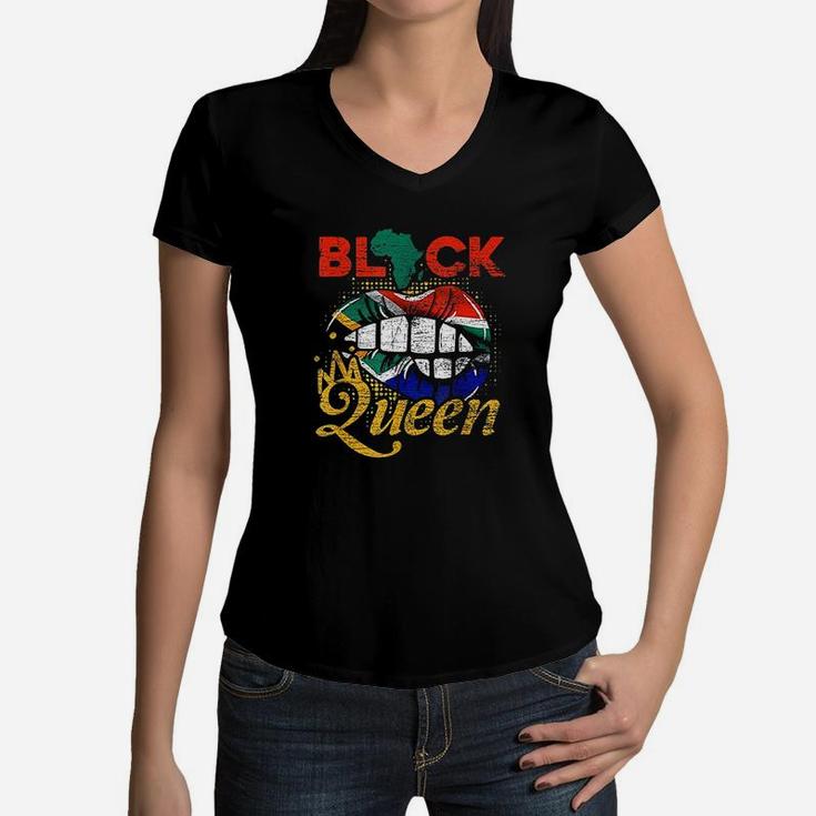 Black Queen Black History Women Girls Gift African American Women V-Neck T-Shirt