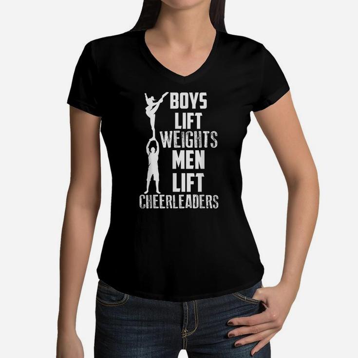 Boys Lift Weights Men Lift Cheerleaders Funny Cheering Gift Women V-Neck T-Shirt