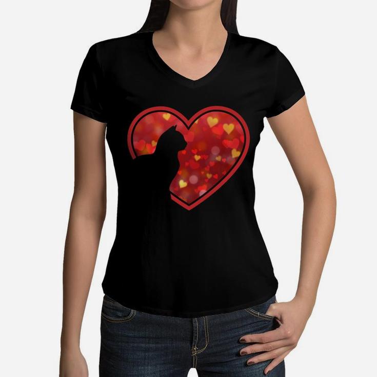 Cat Heart Cute Funny Gift For Cat Lovers Women Men Girl Boy Women V-Neck T-Shirt