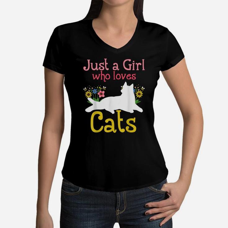 Cat Just A Girl Who Loves Cats For Cat Lovers Women V-Neck T-Shirt
