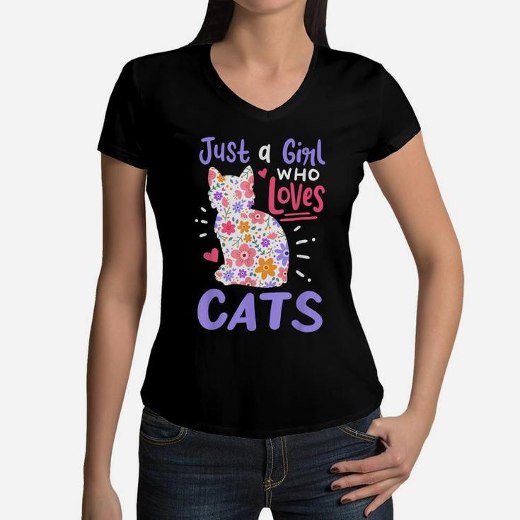 Cat Just A Girl Who Loves Cats Gift For Cat Lovers Women V-Neck T-Shirt