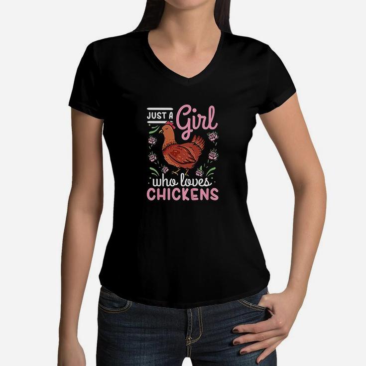 Chicken Lover Just A Girl Who Loves Chickens Women V-Neck T-Shirt