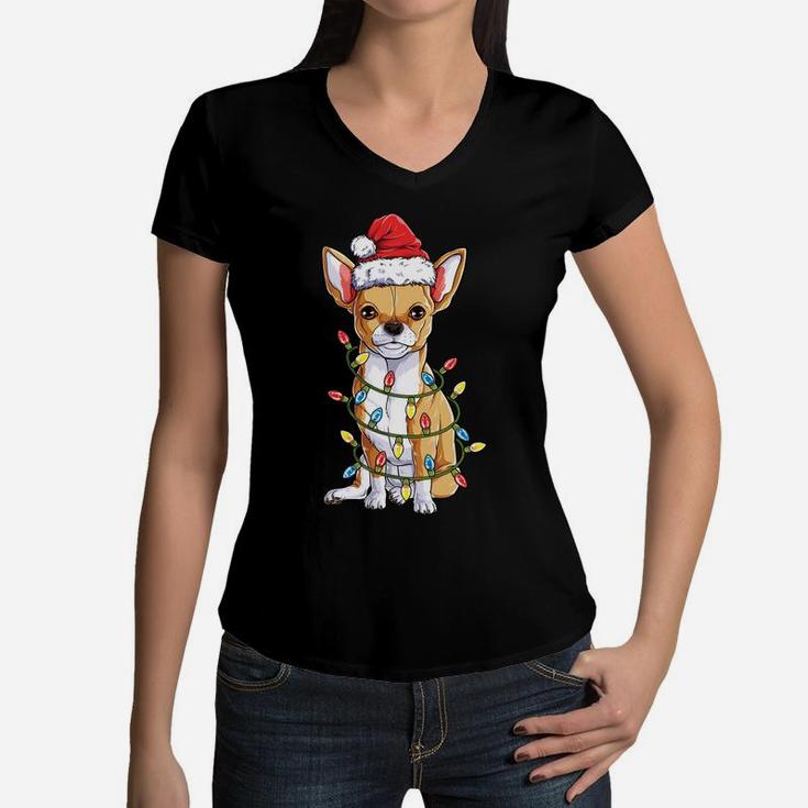 Chihuahua Santa Christmas Tree Lights Xmas Gifts Boys Men Sweatshirt Women V-Neck T-Shirt