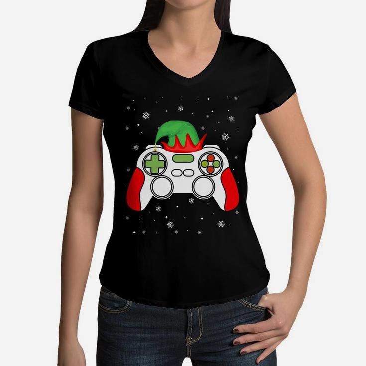 Christmas Elf Gamer Controller Boys Kids Teens Gaming Xmas Women V-Neck T-Shirt