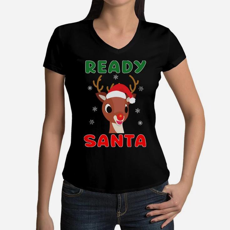 Christmas Rudolph Red Nose Reindeer Kids Gift Women V-Neck T-Shirt