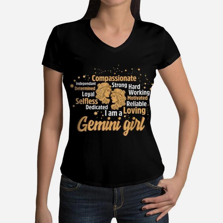 Cool Gemini Girl Birthday Astrology Zodiac Sign Women Gemini Women V-Neck T-Shirt