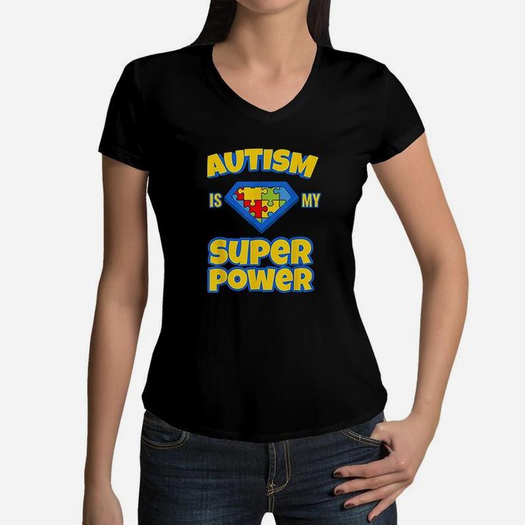 Cool Is My Superpower Autistic Kids Women V-Neck T-Shirt