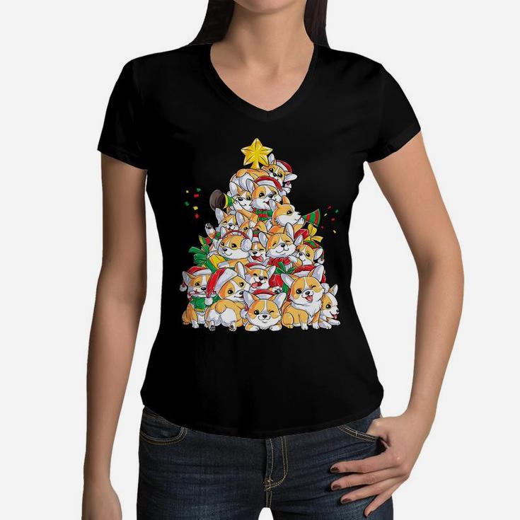 Corgi Christmas Tree Dog Santa Merry Corgmas Xmas Gifts Boys Women V-Neck T-Shirt