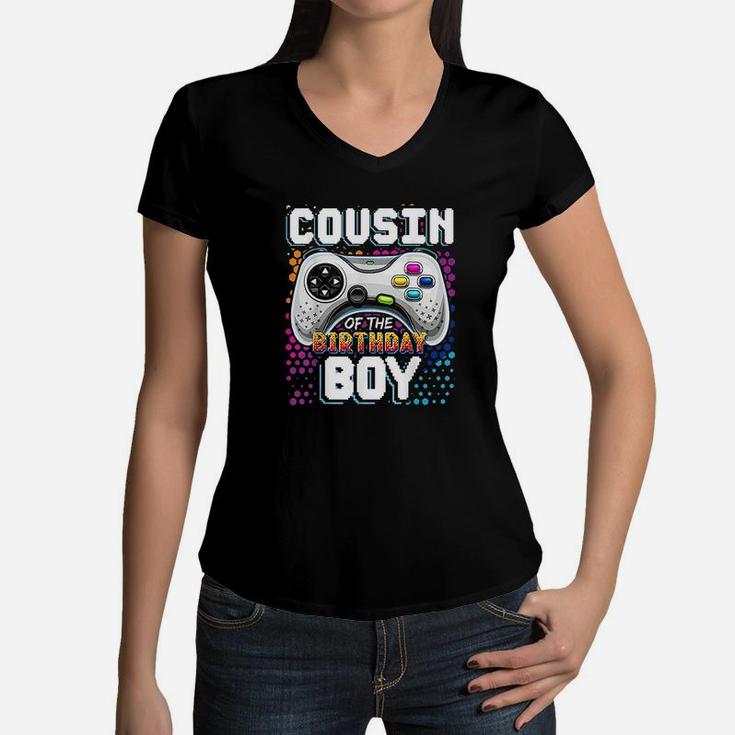 Cousin Of The Birthday Boy Matching Video Game Birthday Gift Women V-Neck T-Shirt