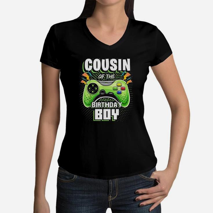 Cousin Of The Birthday Boy Matching Video Gamer Party Women V-Neck T-Shirt