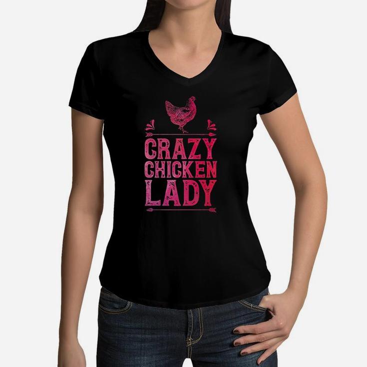 Crazy Chicken Lady Funny Girls Women Poultry Farmer Farm Women V-Neck T-Shirt