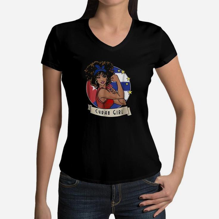 Cuban Girl Strong Women V-Neck T-Shirt