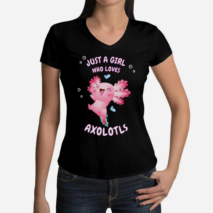 Cute Axolotl Pink Salamander Just A Girl Who Loves Axolotls Sweatshirt Women V-Neck T-Shirt