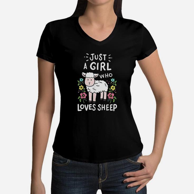 Cute Sheep Just A Girl Who Loves Sheep Women V-Neck T-Shirt
