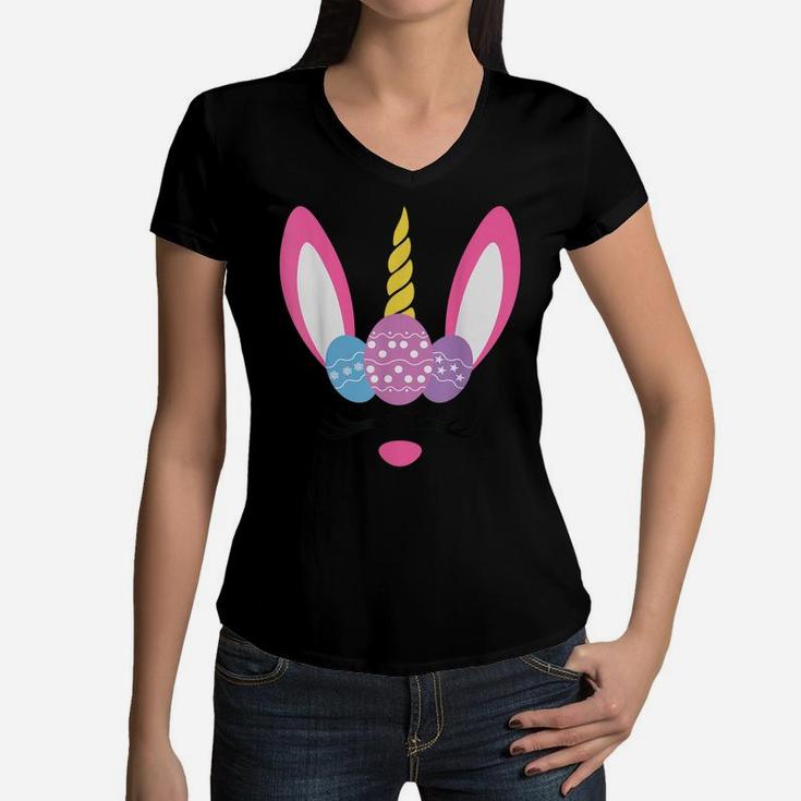 Cute Unicorn Rabbit Easter Day Girls Kids Gift Women V-Neck T-Shirt
