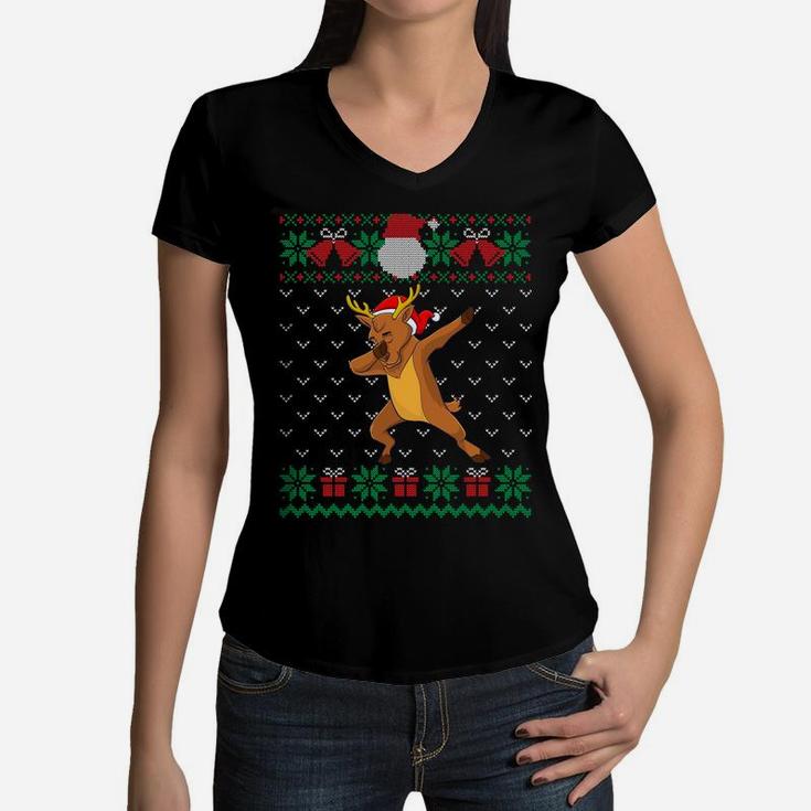 Dabbing Reindeer, Ugly Christmas Sweater Xmas Dab Kids Boys Sweatshirt Women V-Neck T-Shirt