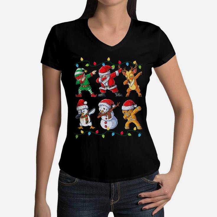 Dabbing Santa Elf Friends Christmas Kids Boys Men Xmas Gifts Women V-Neck T-Shirt