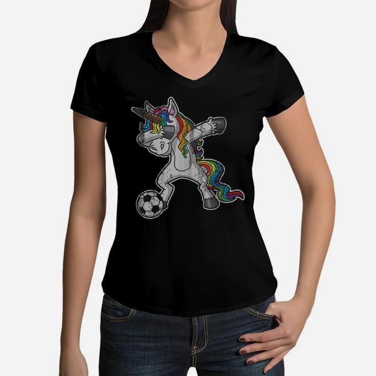 Dabbing Unicorn T Shirt Girls Soccer Gifts Kids Women Women V-Neck T-Shirt