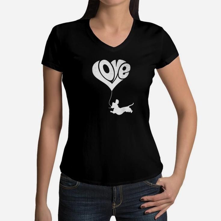 Dachshund Dog Heart Valentines Day Girls Women V-Neck T-Shirt