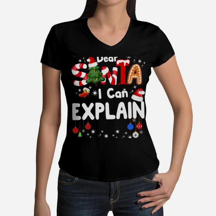Dear Santa I Can Explain Funny Christmas Gifts Boys Kids Women V-Neck T-Shirt