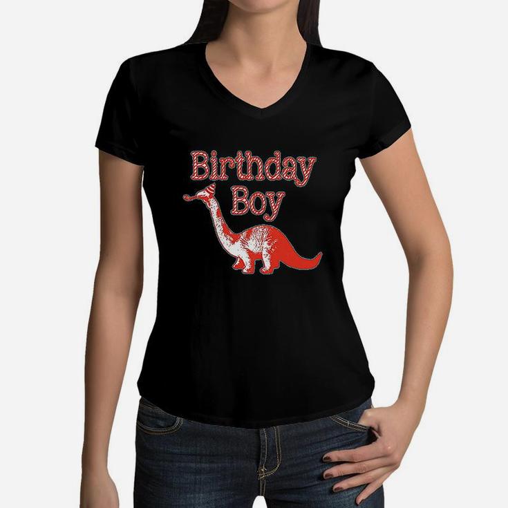Dinosaur Birthday Boy Women V-Neck T-Shirt