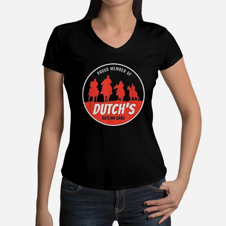 Dutchs Gang  Red Horse And Cowboy Adventure Women V-Neck T-Shirt