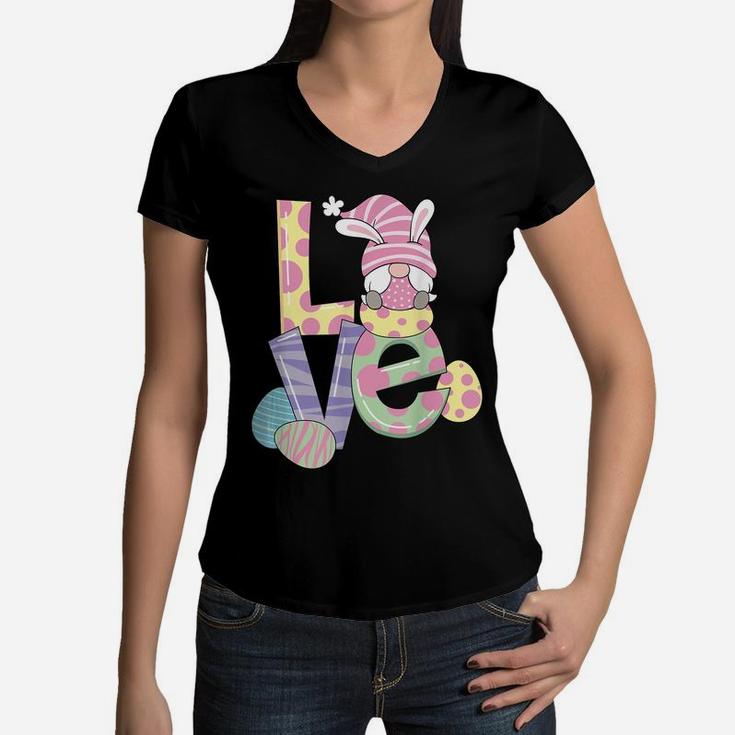 Easter Gnome Girl, Woman And The Word Love Women V-Neck T-Shirt