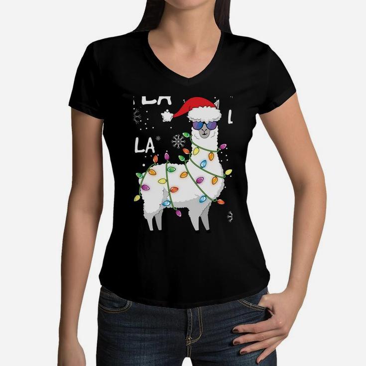 Fa La La Llama Shirt For Women Men Kids Gift Llama Christmas Women V-Neck T-Shirt