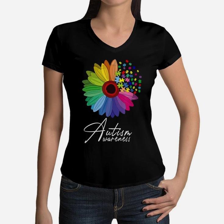 Floral Autism Awareness Daisy Flower For Men Women Kids Women V-Neck T-Shirt